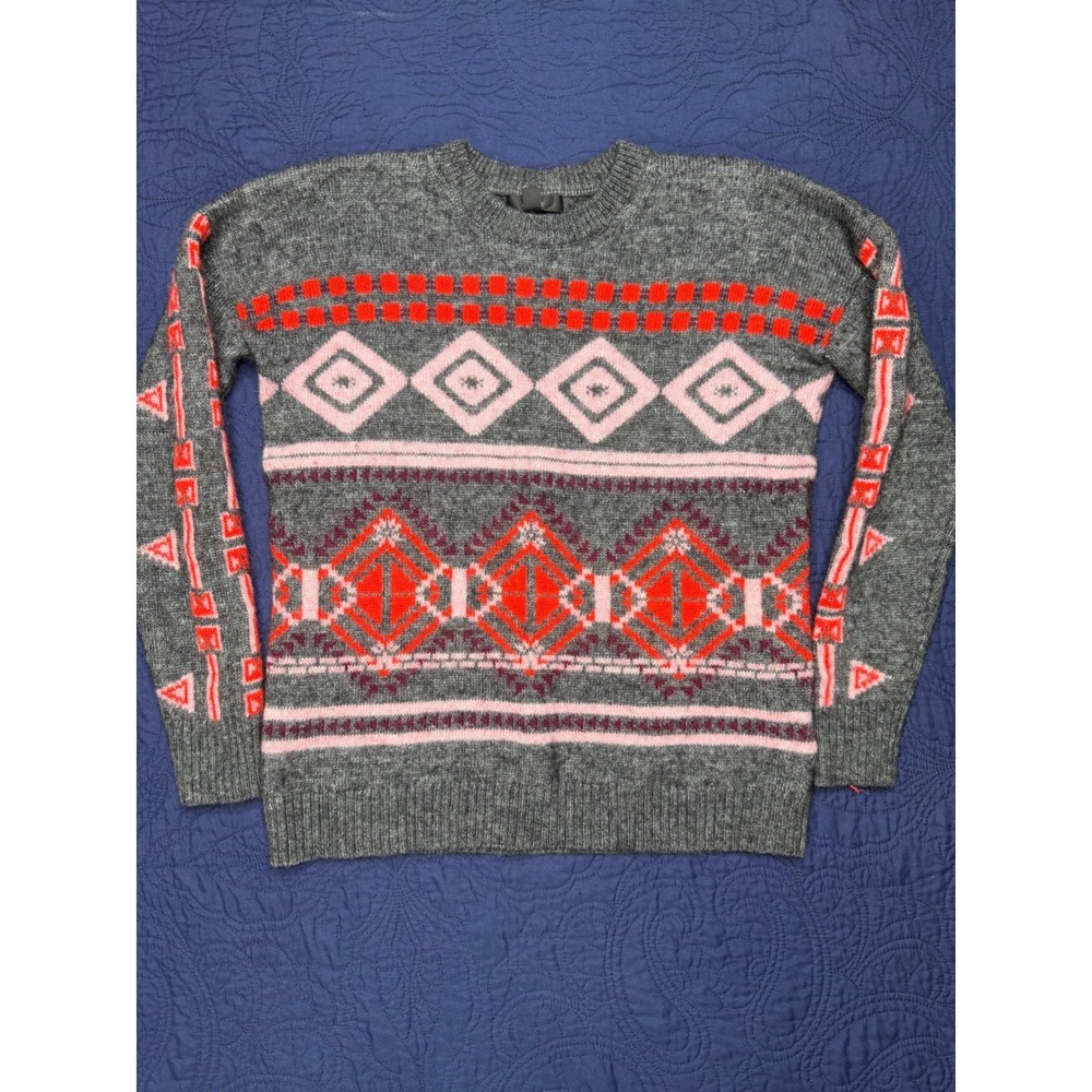 J.Crew Womens Gray Fair Isle Wool Mohair Blend Geometric Sweater Small